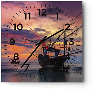 Modern Wanduhr Asien Boot Kutter 40x40cm Quadrat Groß Wand Uhr Glas Analog Zimmeruhren Küche Büro Wohnzimmer Glasuhr Wall Clock Dekoration Design Wanddekoration Küchenuhr C4AC40x40-4144