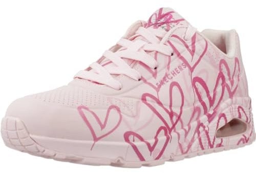 Skechers UNO Spread The Love Damen-Sneaker, Pink W Mehrfarbiger Herzaufdruck Durabuck Mesh, 40 EU