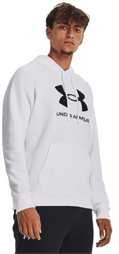 Under Armour Rival, Felpa con Cappuccio in Pile con Logo Grafico, da Uomo, con Tasca, Bianco, S