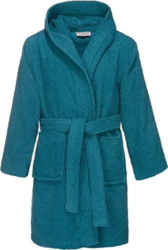 REDBEST Kinder-Kapuzen-Bademantel 100% Baumwolle Frottier, Serie Chicago - saugstark, strapazierfähig, mit Taschen und Bindegürtel Walk-Frottier