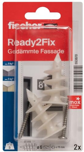 fischer 553870 Kit de montage, lampes et boîtes aux lettres dans façades isolées, chevilles isolantes et vis pour panneaux d'aggloméré, kit de montage 2 pièces, blanc