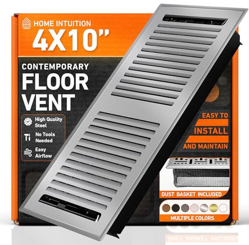 Home Intuition Contemporary Floor Vent Covers 4X10 Inch Floor Register with Mesh Cover Trap Heat and Air Walkable Metal Floor Vent for HVAC Duct, Light Grey