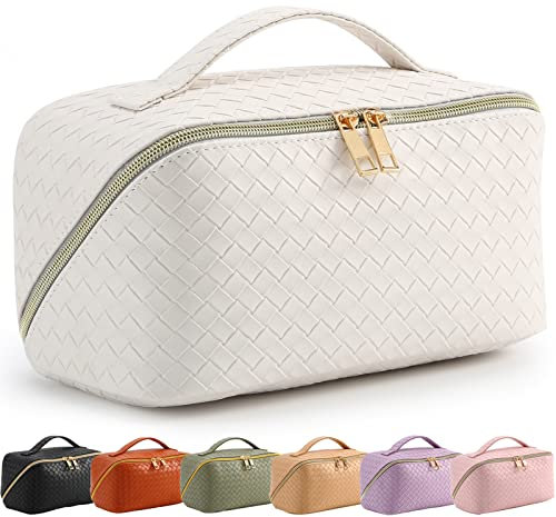 Bestash Reise Kosmetiktasche Damen mit Großem,Tragbare Reise Make Up Tasche,Wasserdichter Schminktasche kulturtasche mit Trennwand Tasche Organizer (Cremiges Apricot)