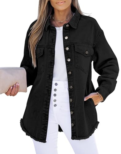 luvamia Women's Denim Jackets Black Denim Jacket Women Plus Size Denim Jacket Summer Jackets for Women Festival Clothing for Women Plus Size Light Jackets for Women Black XX-Large
