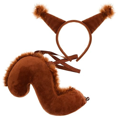 XEPST Ekorrkostym för djur, ekorröron, svans-set med ekorrar, pannband, ekorrstjärt för djurkostym, cosplay, födelsedagsfest, tillbehör, halloween, kostym, kostym, festtillbehör