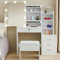 AINPECCA White Dressing Table with Led Lights Mirror Vanity Make Up Desk with Stool 4 Drawers and 3 Shelves Storage,Sliding Mirror,Children'S Girls Kids Dressing Table Makeup Bedroom Furniture Set