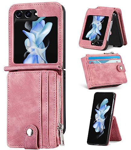 ZCDAYE Hülle für Samsung Galaxy Z Flip 5 Handytasche mit abnehmbarem Kartenhalter, Multifunktionale Samsung Z Flip 5 Handyhülle aus PU Leder Klapphülle Schutzhülle für Galaxy Z Flip 5 Case, Rot