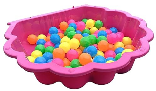 TikTakToo Wasermuschel Sandmuschel Pool Wasserbecken Planschbecken oder Sandkasten gefüllt mit 100 bunten Spielbällen (pink)