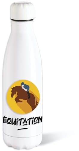 Bouteille d’eau Isotherme Equitation Sport Cheval 500ml Acier Gourde Réutilisable Ecologique Maintien Chaud/Froid 12h. Idée Cadeau Original Humour Homme Femme Enfant Ami Utile Anniversaire Noël