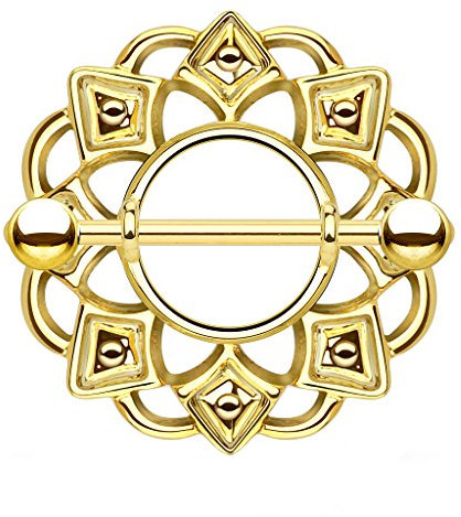 Taffstyle Piercing Schmuck Brustwarzenpiercing Brustwarze Intimpiercing Brust Nippel Intim Ohr Ohrpiercing Barbell Brustpiercing Brustwarzen gerade Hantel Stab Spitzen Ornament Gold