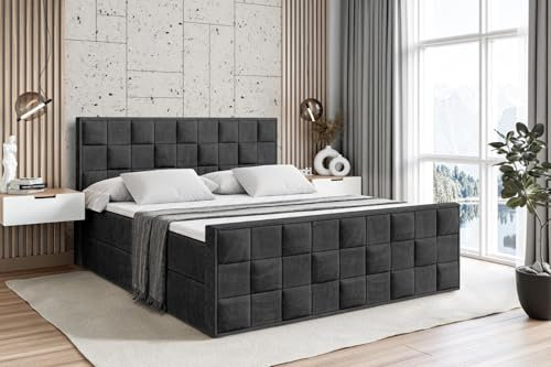 ALTDECOR Boxbett mit H4-Matratze Zafira - 180x200 - Schwarz