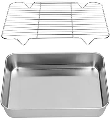Zerone Plat à rôtir en Acier Inoxydable avec Grille, Lisse antiadhésive, Facile à Nettoyer pour Cuisson au Four et Cuisson, matériau sain, Rouille (26.5 * 20.5 * 5CM)