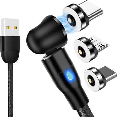 AXFEE 2M Magnetic Charger Cable, 3-in-1 1Pin USB C/Micro/i - 540° Magnetic Cable with Organizer and Seesaw
