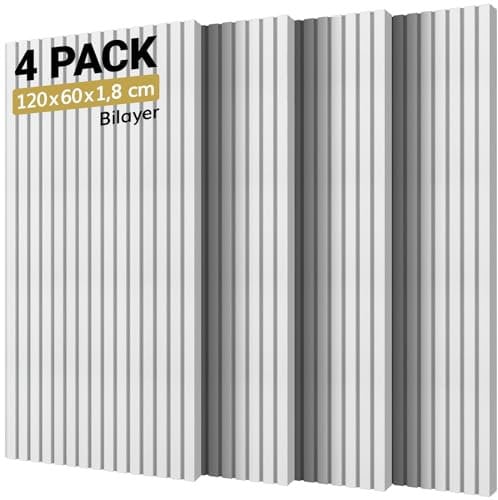 TONOR Lot de 4 Panneaux de Mousse Acoustique, Panneaux Acoustiques, Isolation Phonique, pour les Studios d'enregistrement, les Bureaux, les Studios de Danse, les Podcasts, 120x60x1.8cm, Blanc