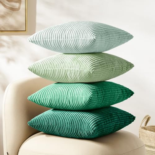 Softalker 40x40 cm Kissenbezug Grün Cord 4er Set Bunte Kissenhüllen Kissenbezüge Sofakissen Dekokissen Couchkissen Sommer Deko Aesthetic Room Decor Deko Wohnzimmer Sofa Stuhl Flur Garten Weihnachten