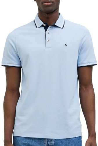 JACK & JONES Men's Jjepaulos Polo SS Noos Polo Shirt, Chambray Blue Detail Play, L