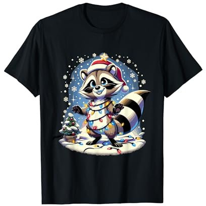 Waschbär Weihnachtsbaum Lichter Pyjama T-Shirt