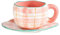 ASMPCUE Kaffeebecher, Keramischer Becher Kaffeebecher mit Untersetzer, Nette Tassen Neuheit Kaffeebecher Set, 6.5 oz/200 ml Kreativbecher für Latte Milch und Tee (Rosa Gitter)