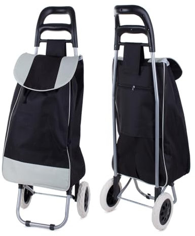 2 Wheels 35L Lightweight Shopping Grocery Trolley Travel Folding Cart Luggage Waterproof Foldaway Shopping Cart Grocery Bag for Easy Storage - Black