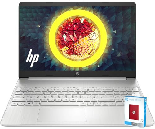HP Ordinateur portable essentiel de 15,6 po, 32 Go de RAM, SSD 1 To (512 Go PCIe et P500 500 Go externe), processeur Intel 4 cœurs, carte graphique Intel UHD, USB Type-C, longue durée de vie, Windows