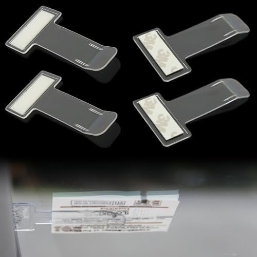 vcsjw 4 Stuck Parkscheinhalter Clip,Transparent Auto Parkausweis Halterung Windschutzscheibe Ticket Halter,Selbstklebend Tickets Clips für Parktickethalter Auto Parkschein