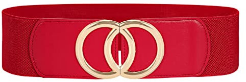 JasGood Damen Breiter Elastischer Taillengürtel Vintage Stretchy Kleid Gürtel Hüftgürtel mit Gold O-Ring Schnalle,Rot,65cm