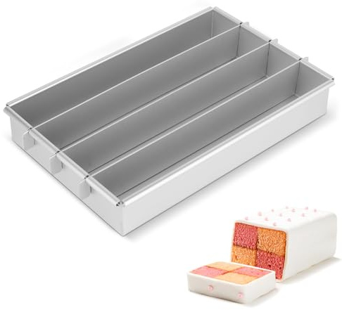 LTXDJ Battenberg Cake Tin 10x6 in, Rectangular Cake Tin Non-Stick | Movable Squares Cake Trays, Battenburg Baking Tin Cake, Commercial Weight Anodised Aluminium for Wedding Birthday Christmas