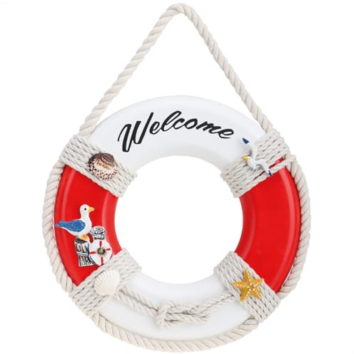 COM-FOUR® 1x Salvagente decorativo in legno con la scritta Welcome - Decorazione da appendere per la spedizione - Decorazione marittima da appendere per la casa (Salvagente “Benvenuto”)