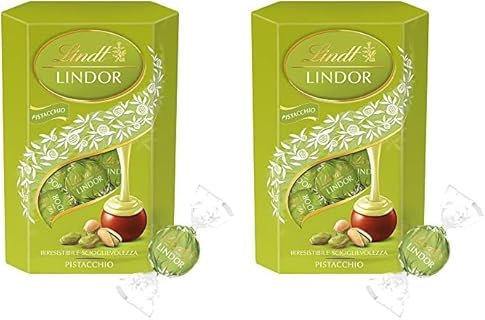 Lindt Lindor Praline di Cioccolato al Latte con Ripieno Pistacchio, 16 Cioccolatini al Pistacchio, Confezione da 400g