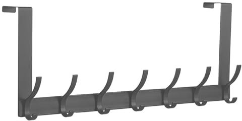 Eleechen Over Door Hanger with 14 Hooks, Heavy Duty Over Door Hooks, Over The Door Hanger Storage Organiser Space Saving Hook Rack for Hanging Coat Towel, Bag, Robe, Bearing Weight 20kg (Grey)