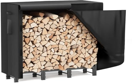 Benass Kaminholzständer Abdeckung 130x36x117cm, Robuste Abdeckung für Brennholzregal, Wasserdicht, Winddicht, UV-Beständig, Feuerholzabdeckung mit Reißverschluss und Aufklappbarer Frontklappe