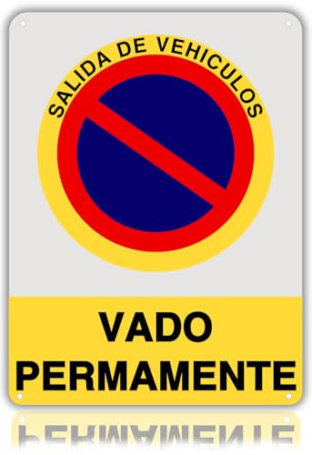 LEIASA Cartel Vado Permamente - 21x28 cm - Aluminio Reflectante - Grosor 0.8 mm - Resistente Exterior - Impresión UV - Señal Prohibido Aparcar - Llamamos Grúa - Metal Duradero (Vado Permamente)