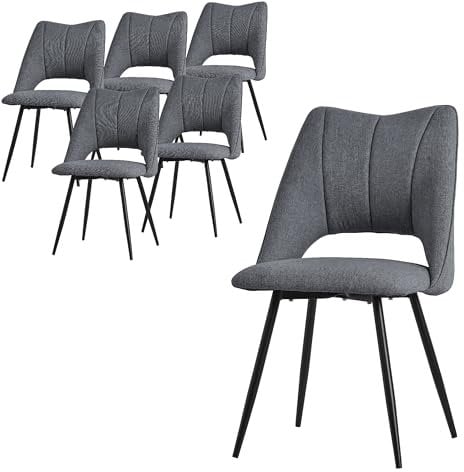 ML-Design Lot de 6 Chaises de Salle à Manger Gris, Assise en Polyester, Chaise Rembourrées avec Dossier et Pieds Métalliques Noirs, Fauteuils Modernes pour Bureau Salon Cuisine, Matériel de Montage