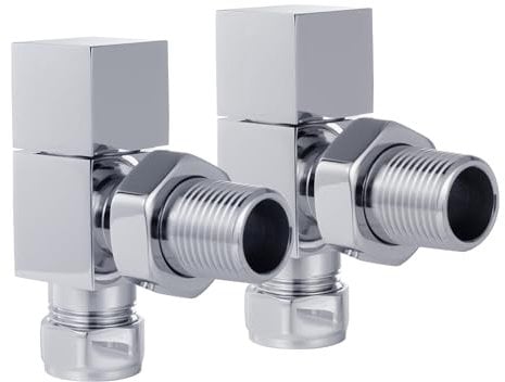 VANCOCO 2Pcs 1/2×15mm Chrome Angled Radiator Valves Square, Manual Radiator Valves Pair Standard Connection for Heated Towel Rail and Central Heating Modern Bathroom