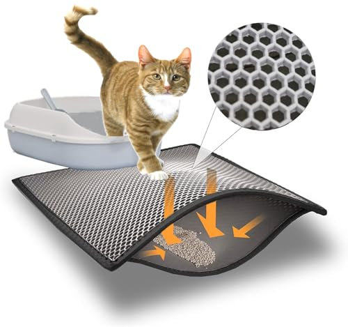 Blue Eyes Katzenklo Matte, Katzenmatte 60x120 cm, Katzenstreu Katzenklo Vorleger Unterleger Waben Design wasserdichte Doppelte Schichte Entwurf Bienenwabe Matte (Grau-3XL)