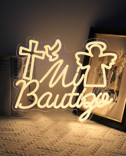 AceList Mi Bautizo - Letreros decorativos de neón para decoración de pared, perfecto para decoración de fiesta de cumpleaños infantil, bautizo