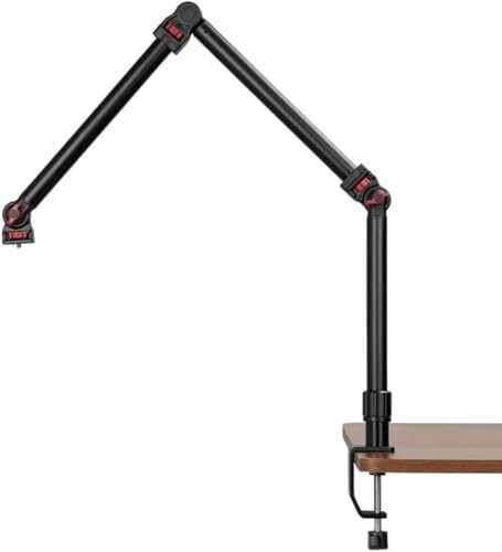 REFLEX CAMERA 37 Overhead 3-Section Flex Cantilever Articulating Boom Arm with Desk/Tube C Clamp and Universal Phone Mount 1/4 Screw Mount for DSLR Camera, Microphone, Light & Webcam