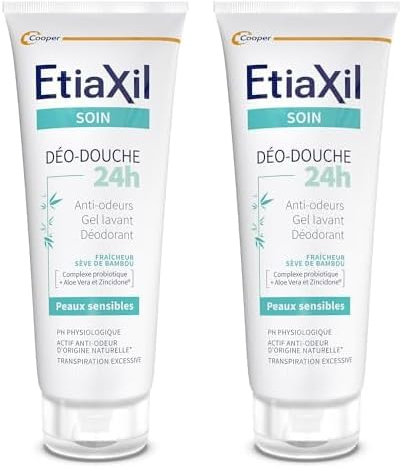 ETIAXIL - Déo-Douche - Gel Douche Transpiration Excessive - Corps - Peaux sensibles - 200 ml (Lot de 2)