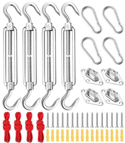 M6 Kit de Fixation Voile d'ombrag, Fixations d'ombrage de Voile, Kit d'installation de Pare-Soleil en Acier Inoxydable 304, Fixations d'Ombrage de Voile pour Triangle et Carré