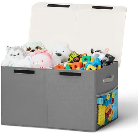 ADEHMDA Large Toy Box, Toy Box Storage with Lid, Collapsible Sturdy Toy Chest Box for Kids, Girls and Boys, Nursery Room and Living Room, 26x13 x16(grey)