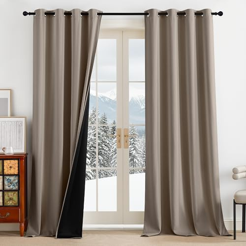 PONY DANCE Blackout Curtains for Living Room Thermo Gardinen Kälteschutz | 2er Set H245 x B140 cm, Vorhang Verdunkelung, Sichtschutz, UV-Schutz, mit Ösen, für Schlafzimmer Kinderzimmer, Sandfarben