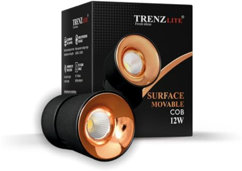Trenz Lite Surface Moveable Cob 7W 12W 20W Wall Spot Lights Indoor LED Spotlights for Ceiling, Surface Mounted Spot Lights for Kitchen, Lounge, and Bathroom 360 Rotation (Classic, 12W)