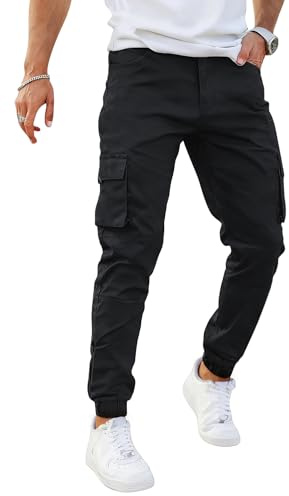 GINGTTO Mens Cargo Trousers Chinos Slim Stretch Pant Jogger Black 36