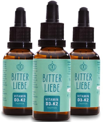 BitterLiebe Vitamin D3 K2 Tropfen hochdosiert und vegan - K2 Vitamin und hoch bioverfügbare Vitamin D3 - für starke Knoche und Immunsystem, fördert Herz-Kreislauf-System und Muskelgesundheit