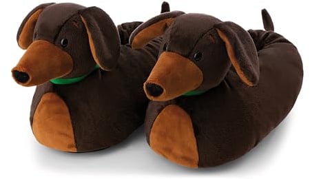 NICI Hausschuhe Dackel 36-39 (M) - braun - Warme Kuscheltier Hausschuhe aus Plüsch für Kinder und Erwachsene, Tier-Schuhe mit Anti-Rutsch Sohle, Slippers