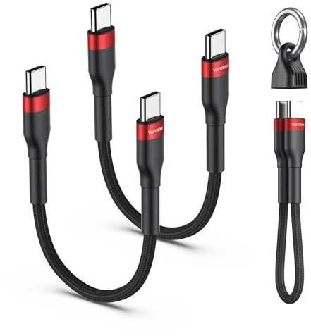 USB C auf USB C Kabel Kurz 60W(2Stück), USB C Ladekabel Kurz 19cm mit Schlüsselanhänger, 3A/20V PD 3.0 & QC 4.0+, Schnellladekabel USB Typ C, für 1Phone 17/16/15, Samsung S25/S24/S23, Pad,MaBook (Rot)