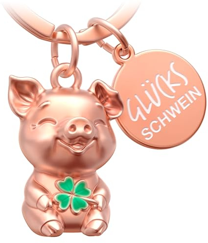 FABACH Glücksschwein Schlüsselanhänger mit Kleeblatt - Schwein Glücksbringer für Viel Glück und Erfolg - Schweinchen Geschenk