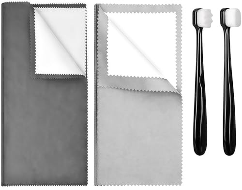Cosblisvia 4-TLG. Silberputztuch Für Schmuck mit 2 Detailbürsten, 2 Silberputztuch, Silberschmuck Reiniger für Juweliere, Sammler für Gold, Uhren (Grau & Schwarz)