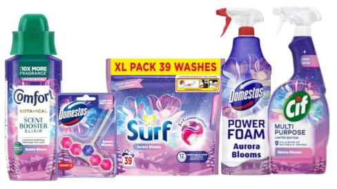 Aurora Blooms Winter Cleaning & Laundry 4 Piece Bundle Includes Comfort, Surf, Cif & Domestos Fresh Floral Winter Fragrance