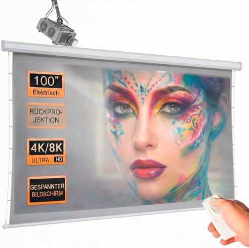 Elektrische Rückprojektionsleinwand, 254 cm (100 Zoll), 200 x 150 cm, Rückprojektion, ideal für Bars, Schaufenster und den Außenbereich, hohe Helligkeit, inklusive Fernbedienung, faltenfrei